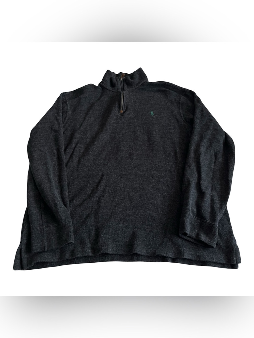 Polo Ralph Lauren Sweater Men XL Charcoal Quarter Zip Cotton Pullover Green Pony